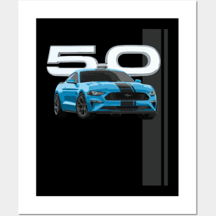 MUSTANG GT VELOCITY BLUE RACING STRIPE Posters and Art